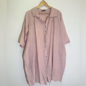 SAGA - Light Pink Linen Oversized Tunic Shirt Dress with pockets - One Size
